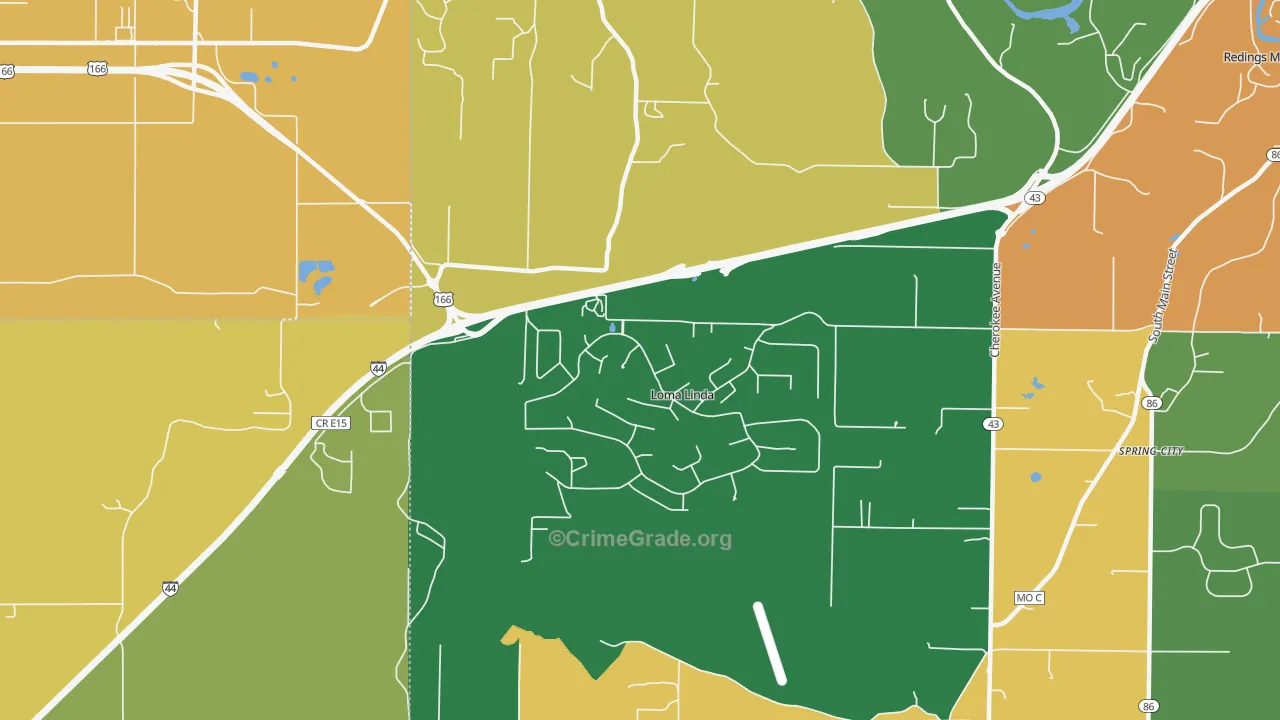 Loma Linda, MO Map of Theft Rates