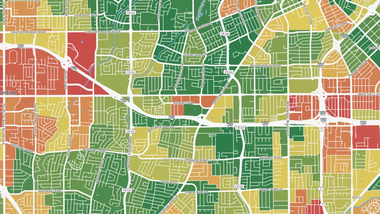 Loma Linda, San Jose, CA Map of Theft Rates