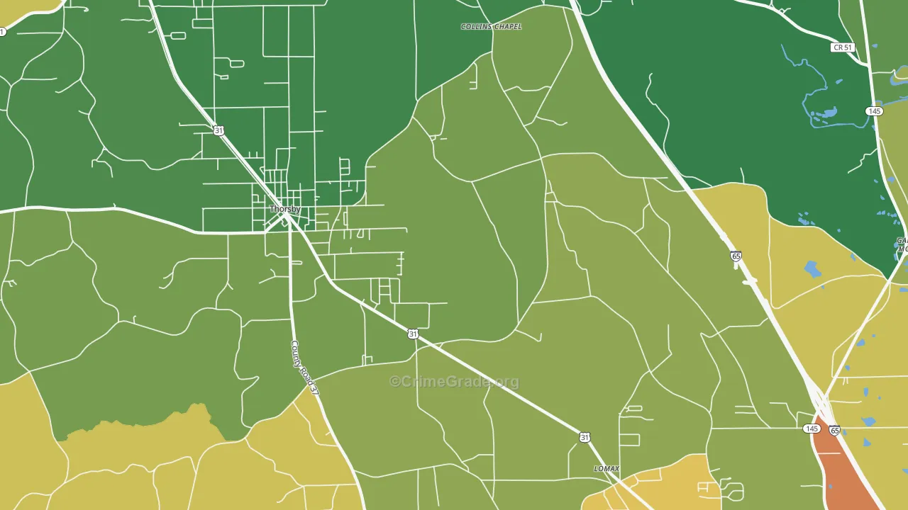 Lomax, AL Map of Theft Rates