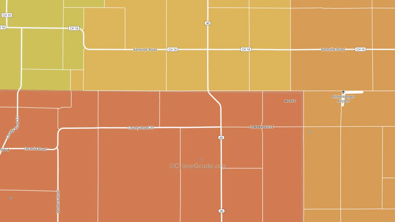 Lombardville, IL Map of Theft Rates