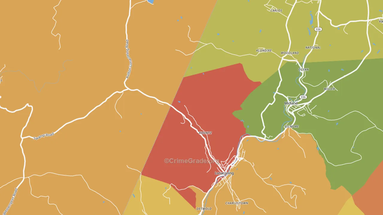 Lonaconing, MD Map of Theft Rates