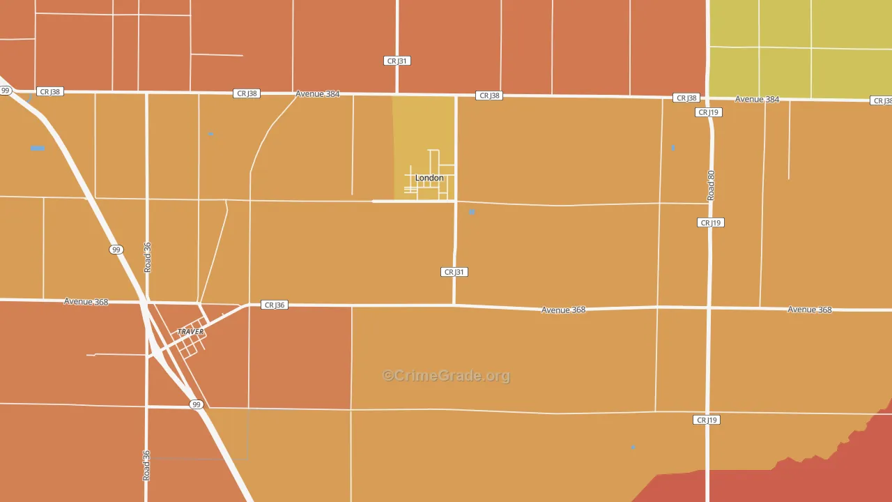 London, CA Map of Theft Rates