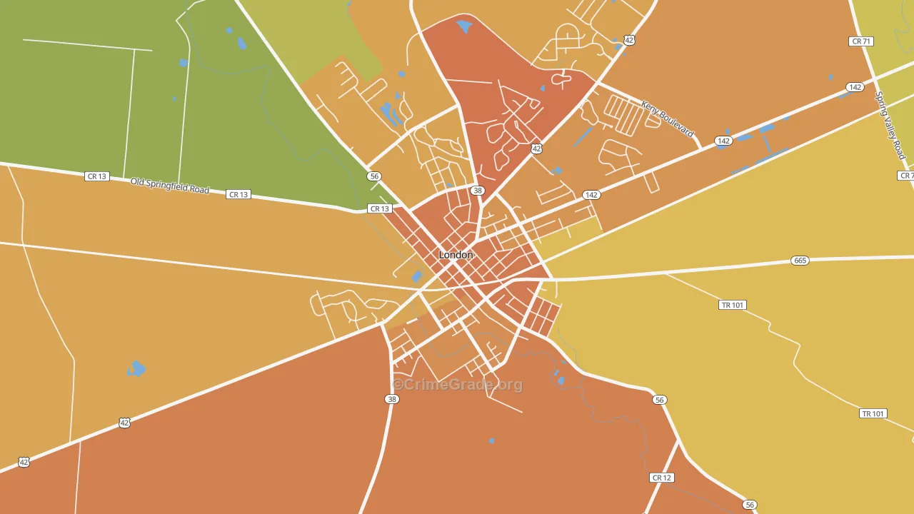 London Historic District, London, OH Map of Theft Rates