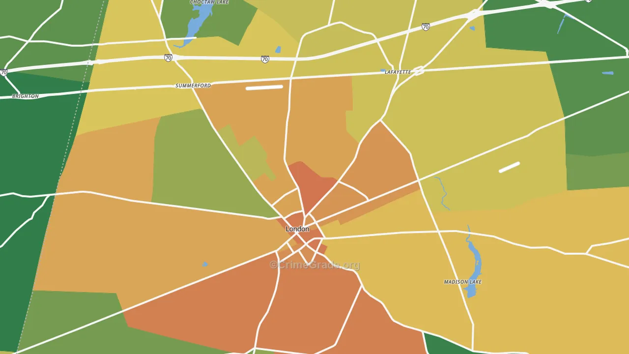 London, OH Map of Theft Rates