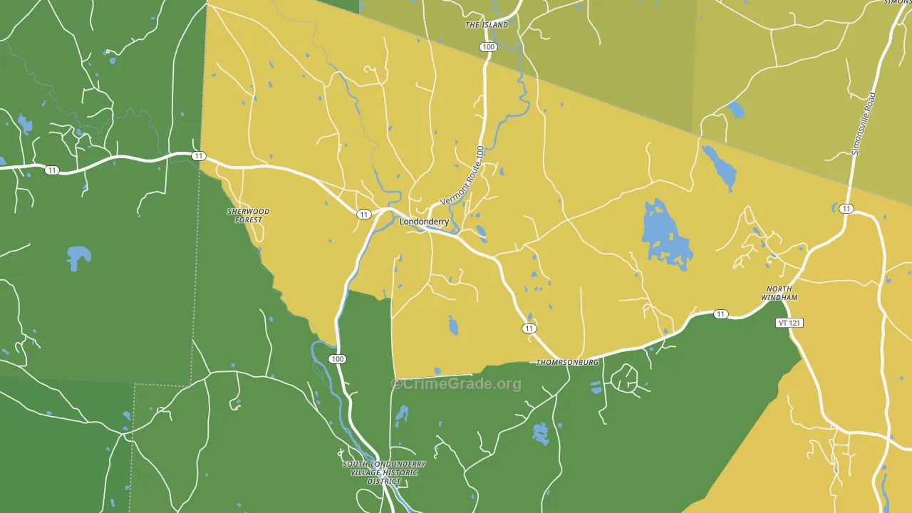 Londonderry, VT Map of Theft Rates