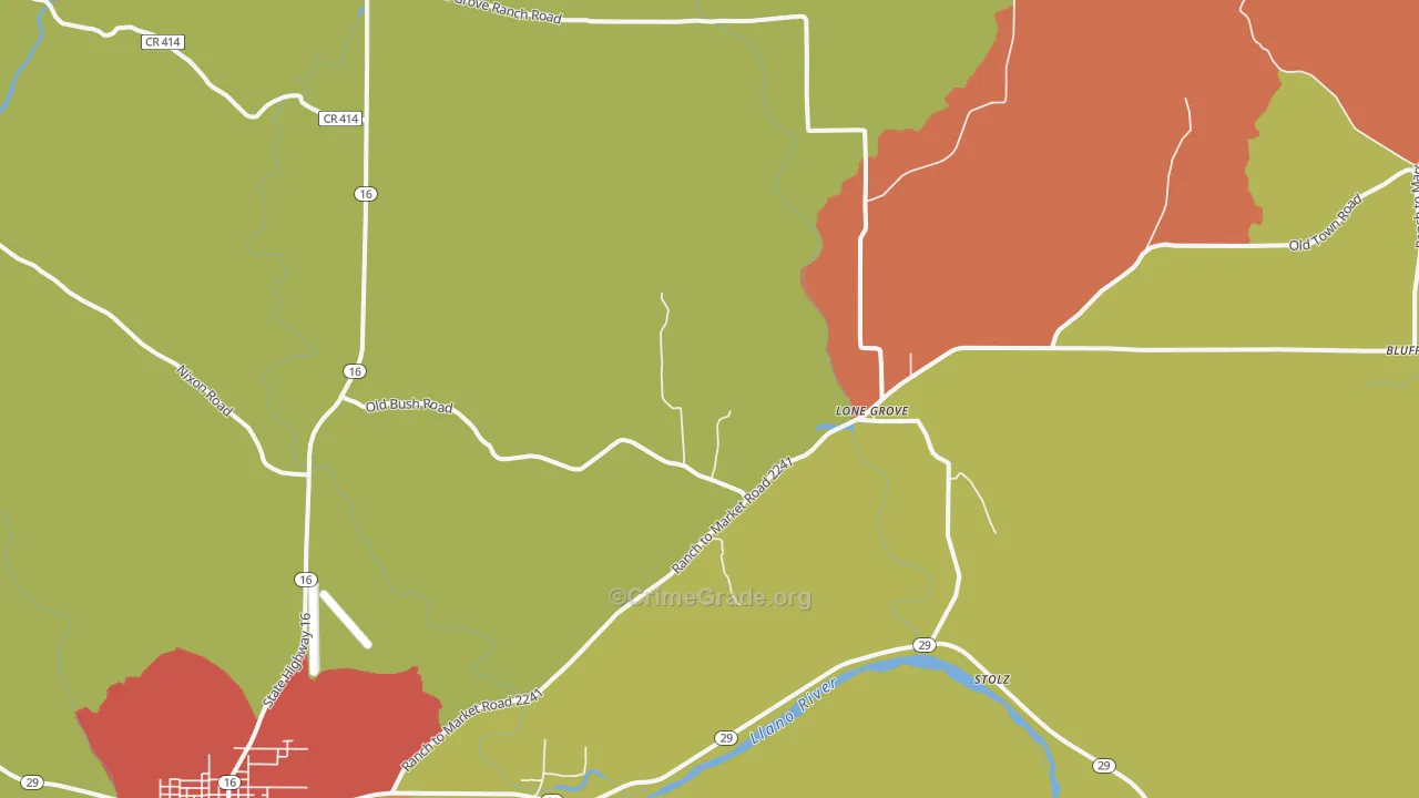 Lone Grove, TX Map of Theft Rates