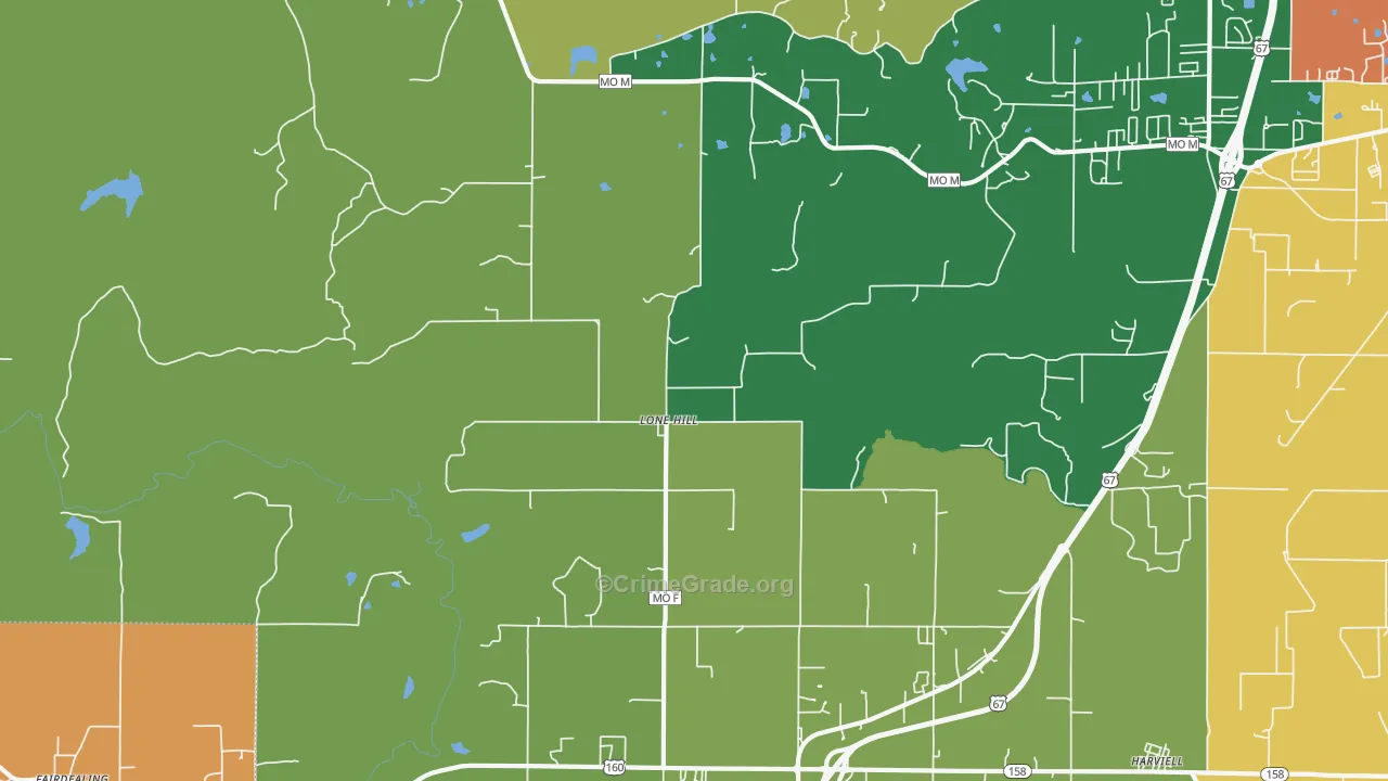 Lone Hill, MO Map of Theft Rates