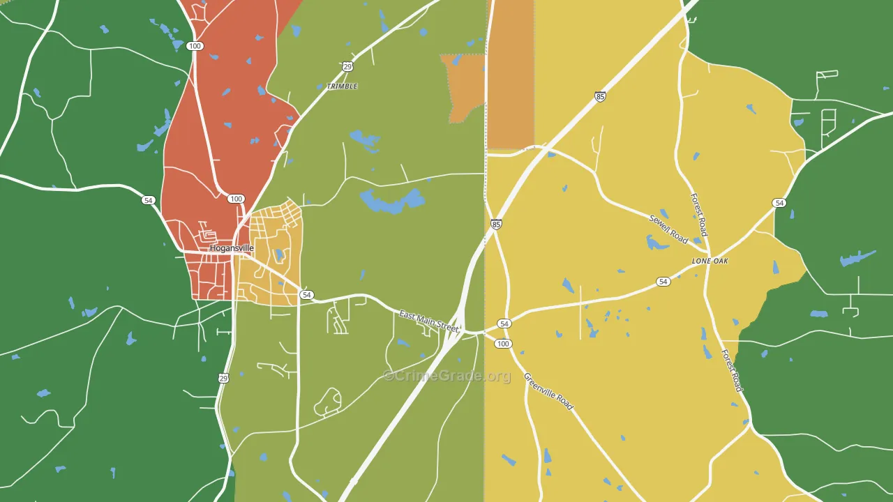 Lone Oak, GA Map of Theft Rates