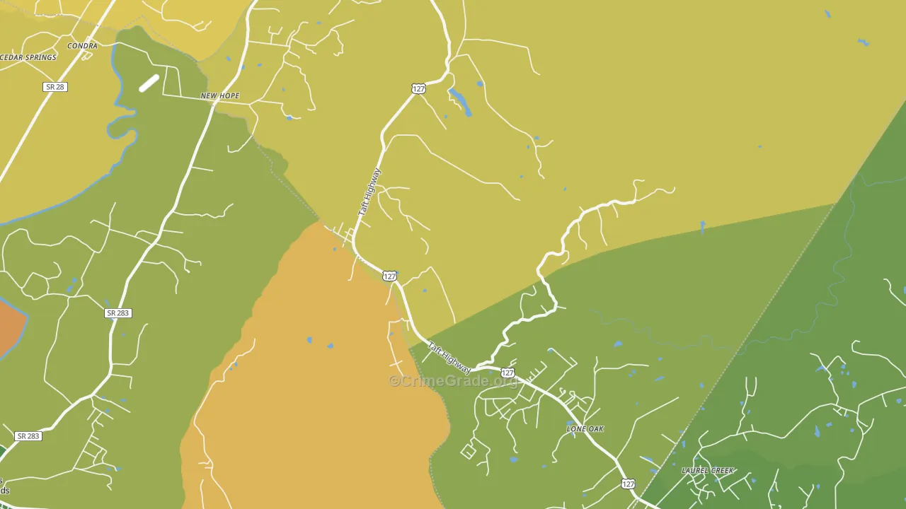 Lone Oak, TN Map of Theft Rates