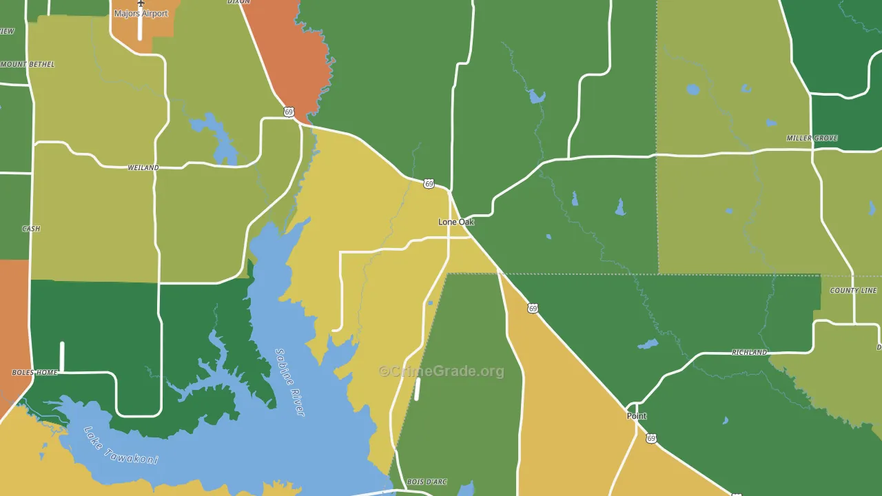 Lone Oak, TX Map of Theft Rates