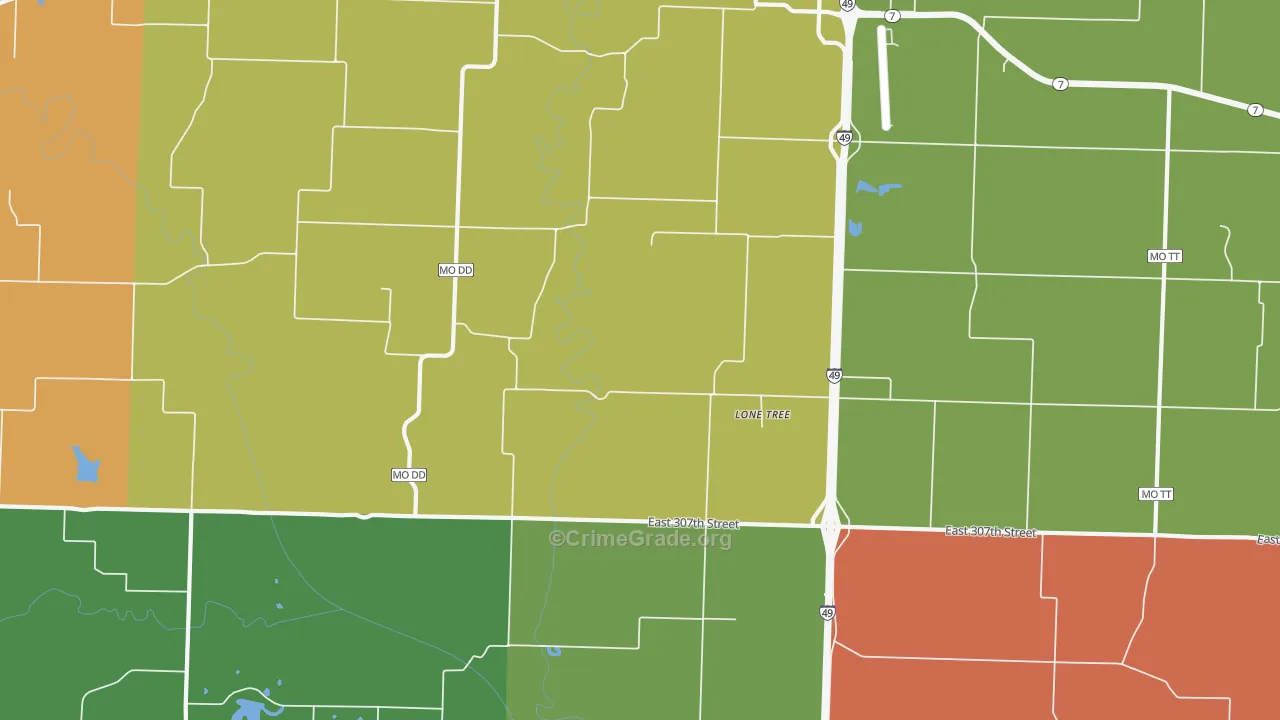 Lone Tree, MO Map of Theft Rates