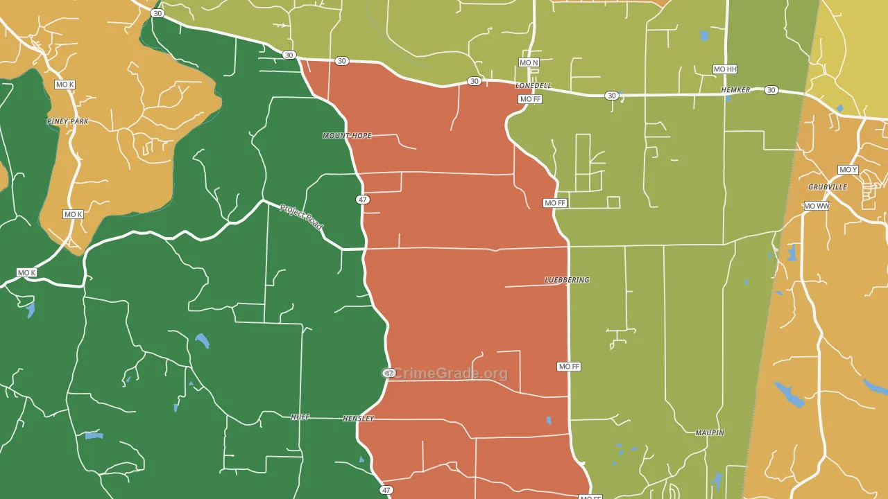Lonedell, MO Map of Theft Rates