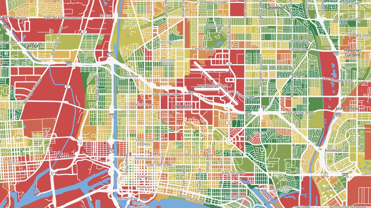 Long Beach, CA Map of Theft Rates