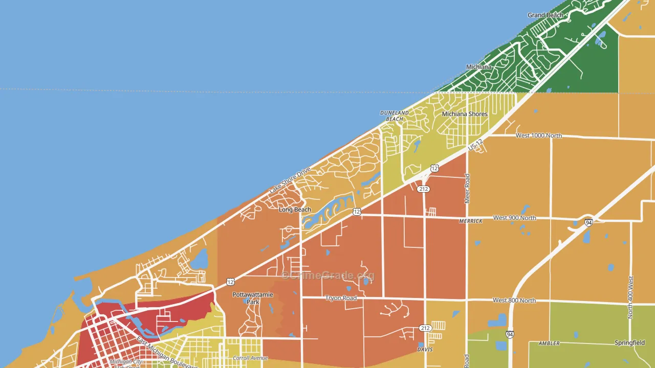 Long Beach, IN Map of Theft Rates