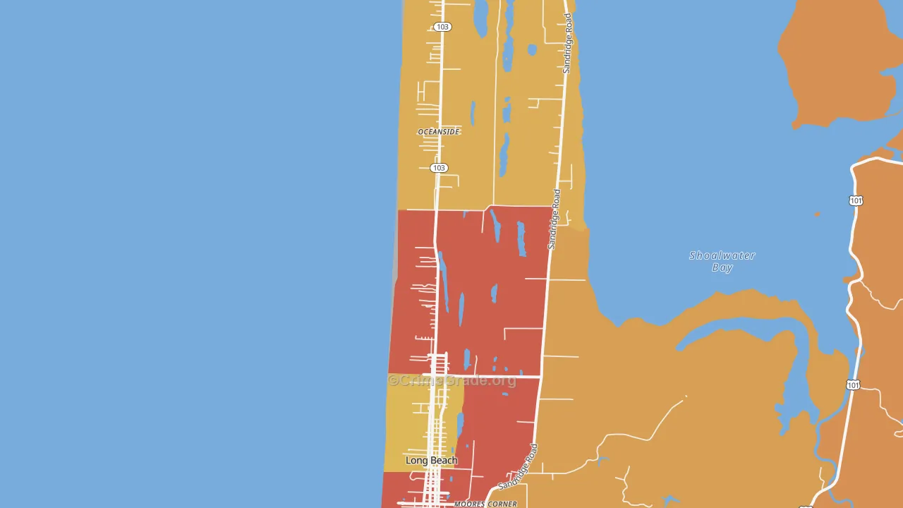 Long Beach, WA Map of Theft Rates