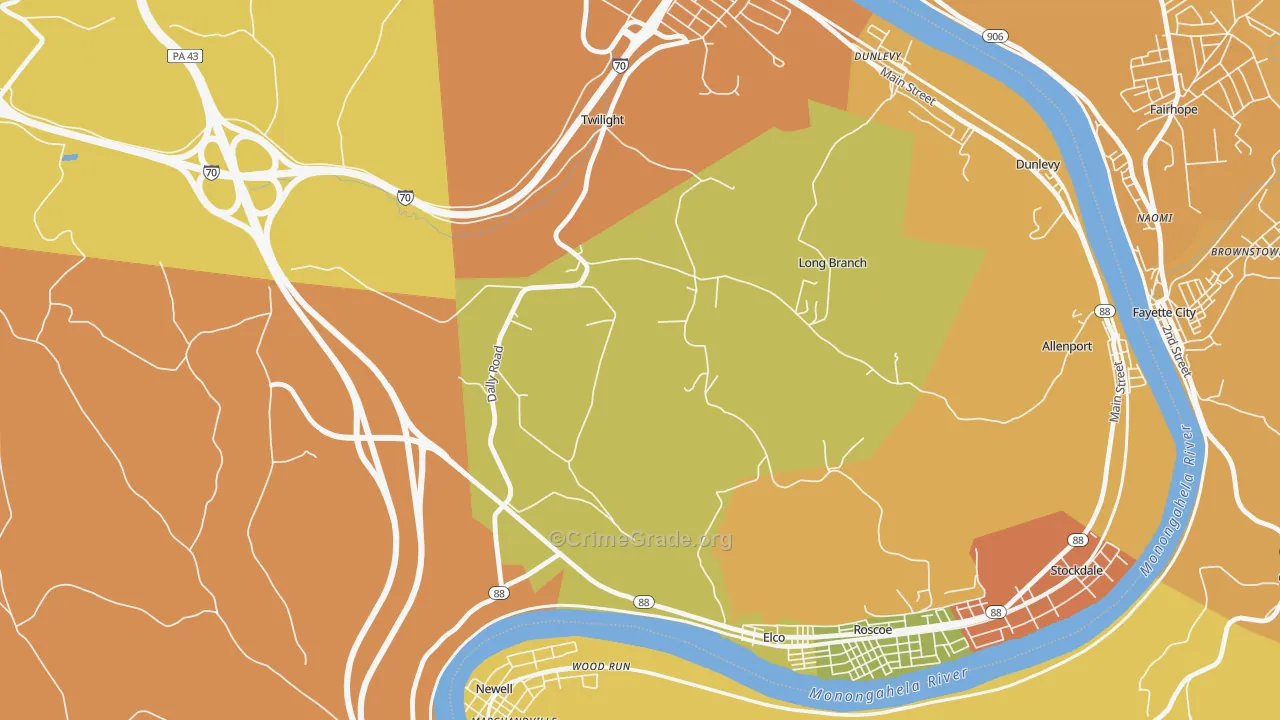 Long Branch, PA Map of Theft Rates
