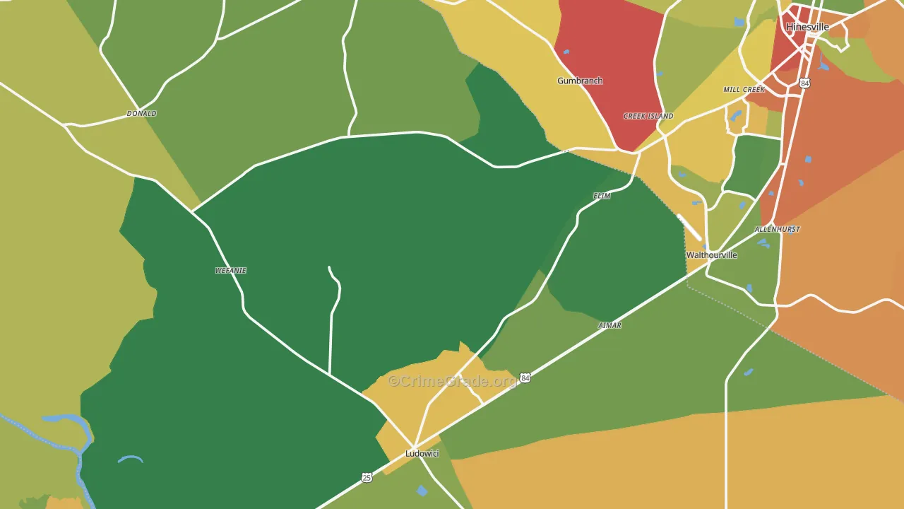 Long County, GA Map of Theft Rates