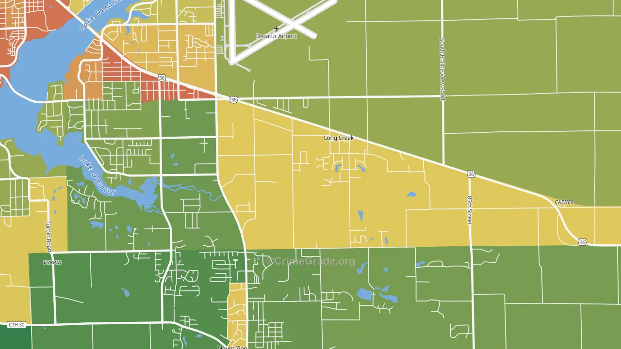 Long Creek, IL Map of Theft Rates