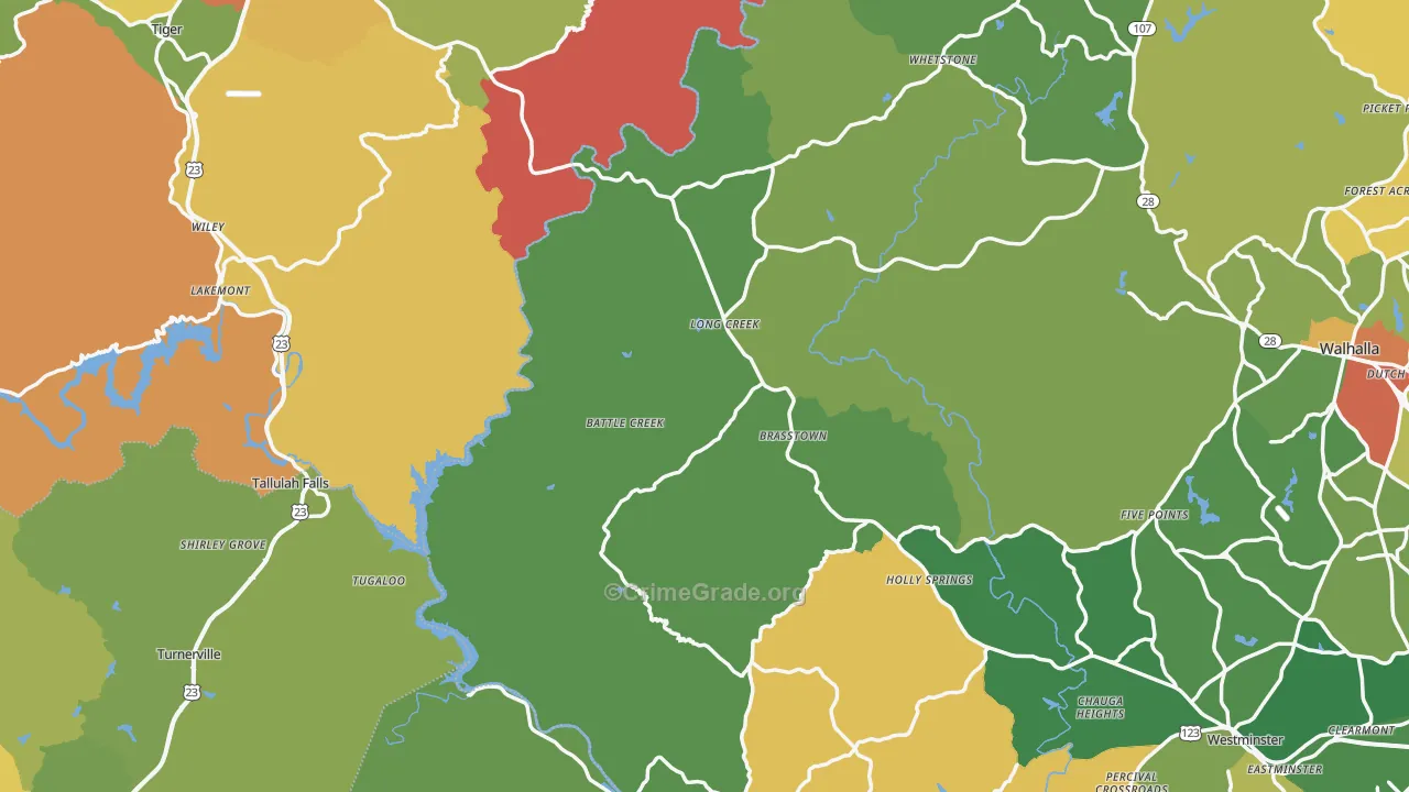 Long Creek, SC Map of Theft Rates