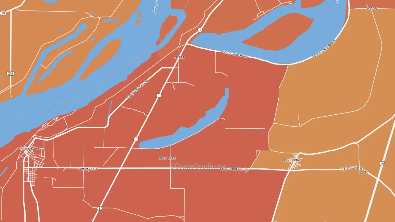 Long Lake, MS Map of Theft Rates