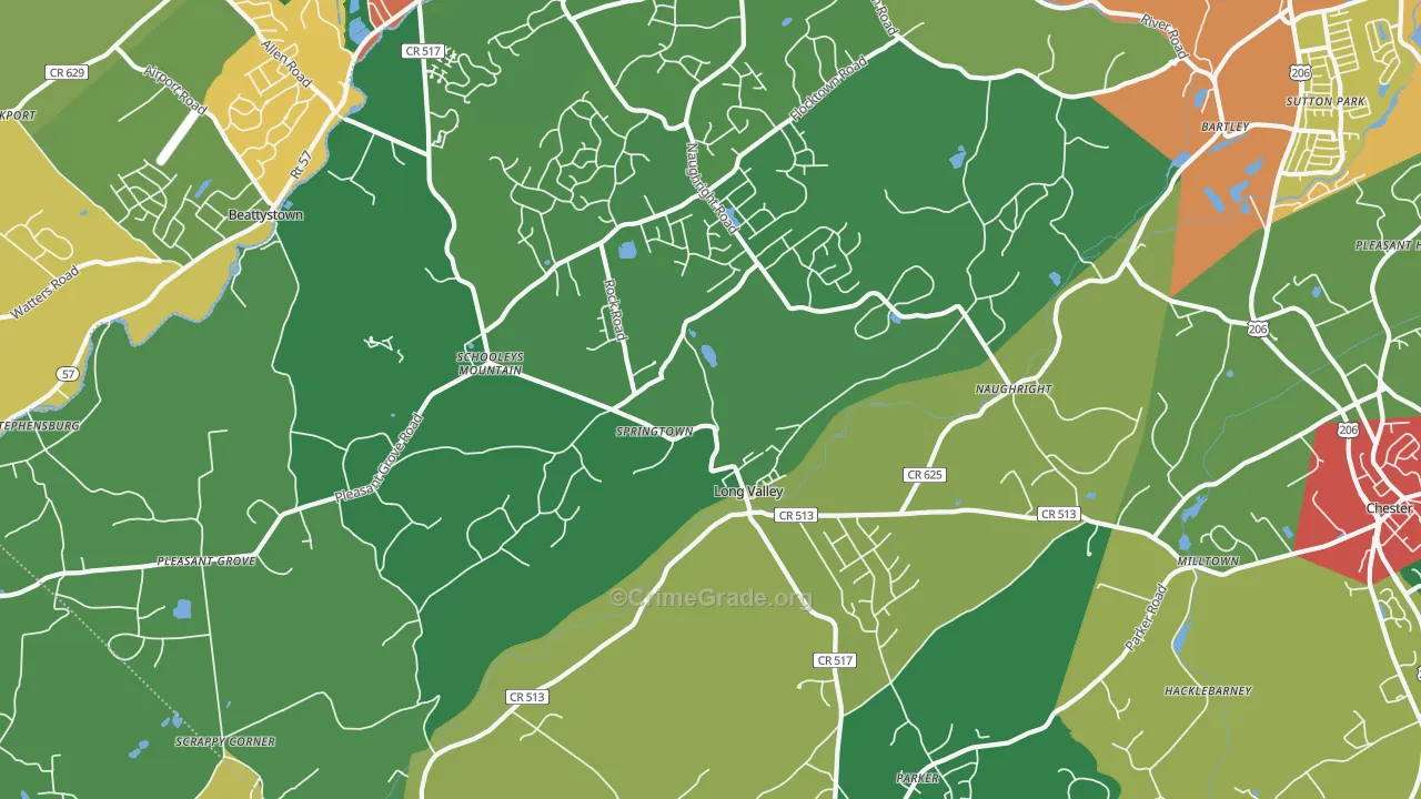 Long Valley, NJ Map of Theft Rates
