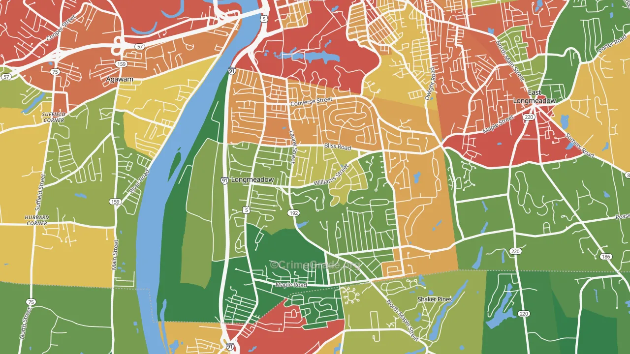 Longmeadow, MA Map of Theft Rates