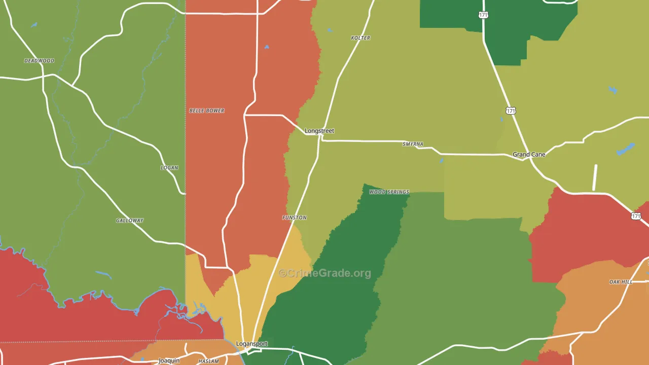 Longstreet, LA Map of Theft Rates