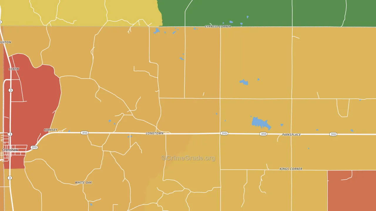 Longtown, MS Map of Theft Rates