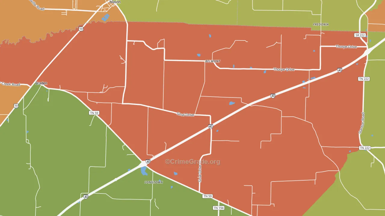 Longtown, TN Map of Theft Rates