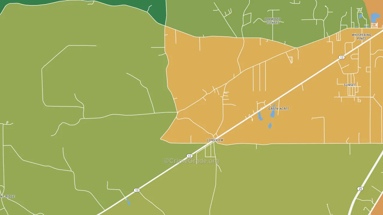 Longview, MS Map of Theft Rates