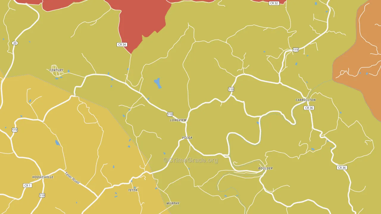 Longview, WV Map of Theft Rates