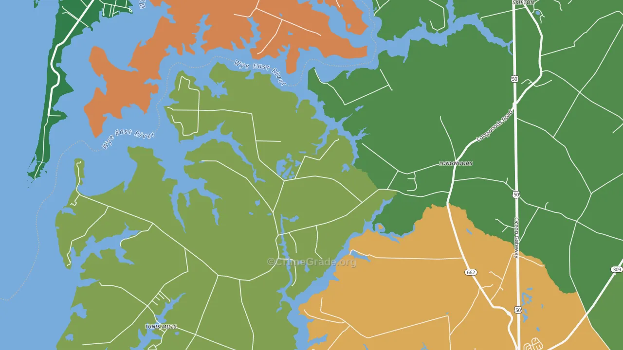 Longwoods, MD Map of Theft Rates