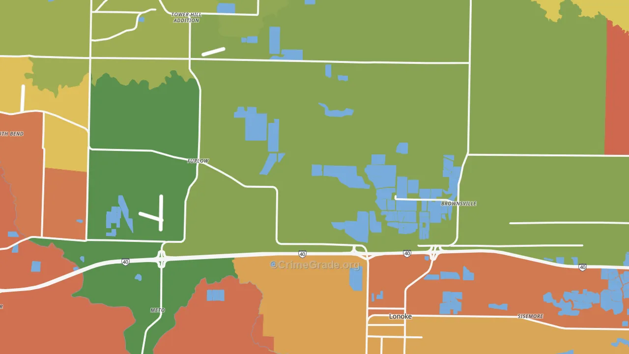 Lonoke, AR Map of Theft Rates