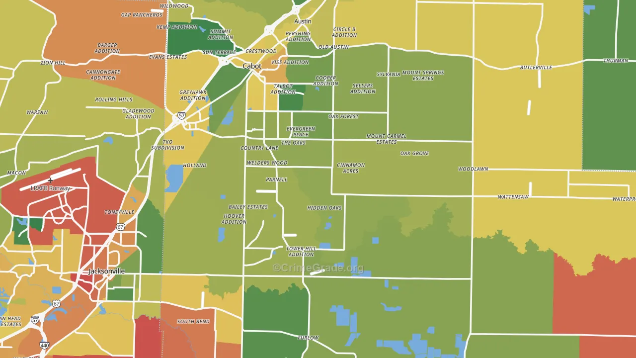 Lonoke County, AR Map of Theft Rates