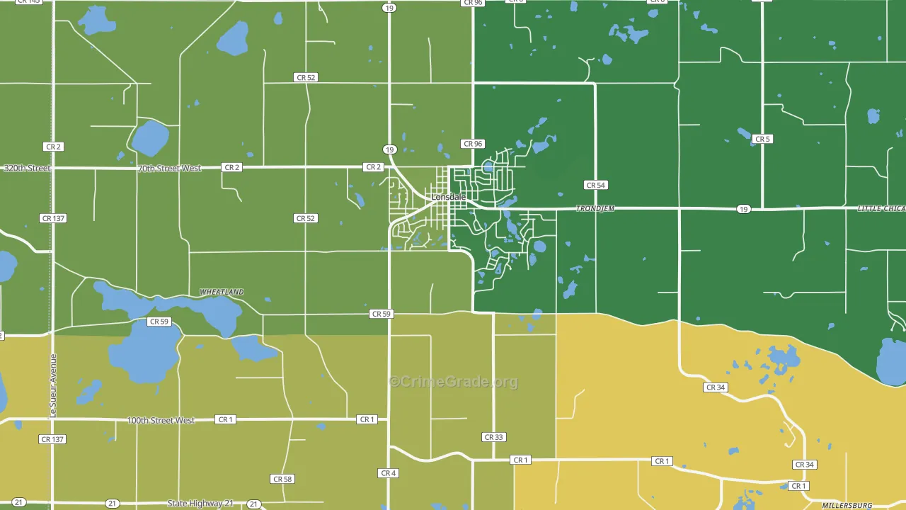 Lonsdale, MN Map of Theft Rates