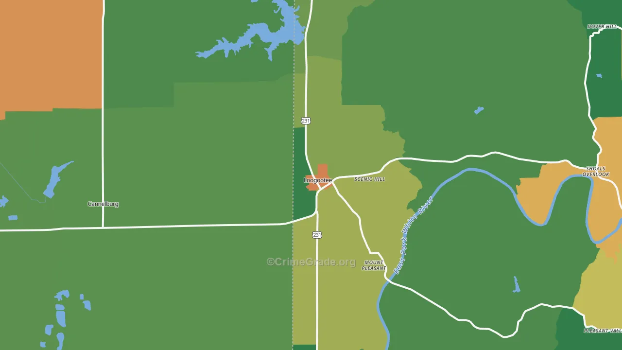 Loogootee, IN Map of Theft Rates