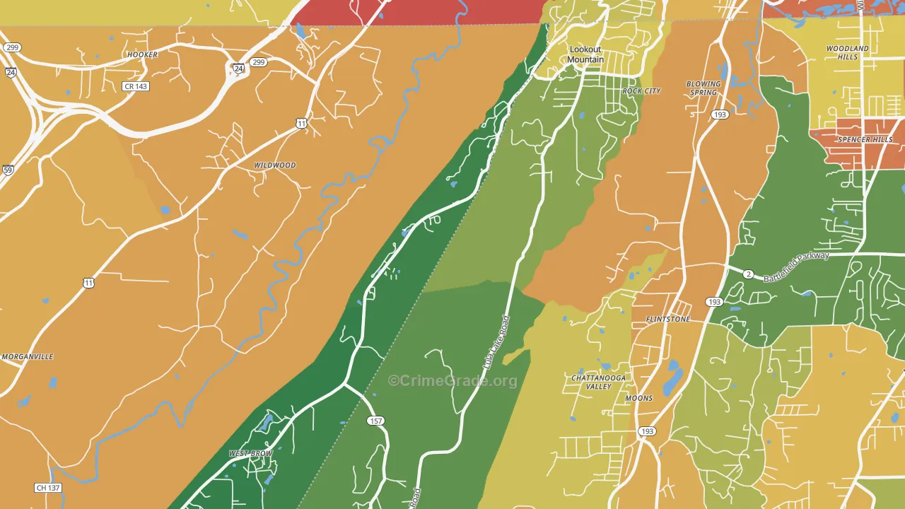 Lookout Mountain, GA Map of Theft Rates