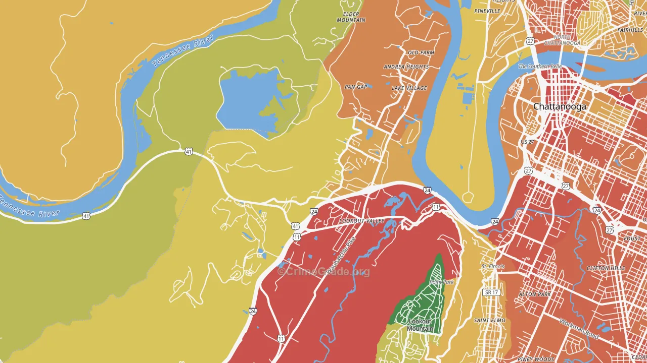Lookout Valley, Chattanooga, TN Map of Theft Rates