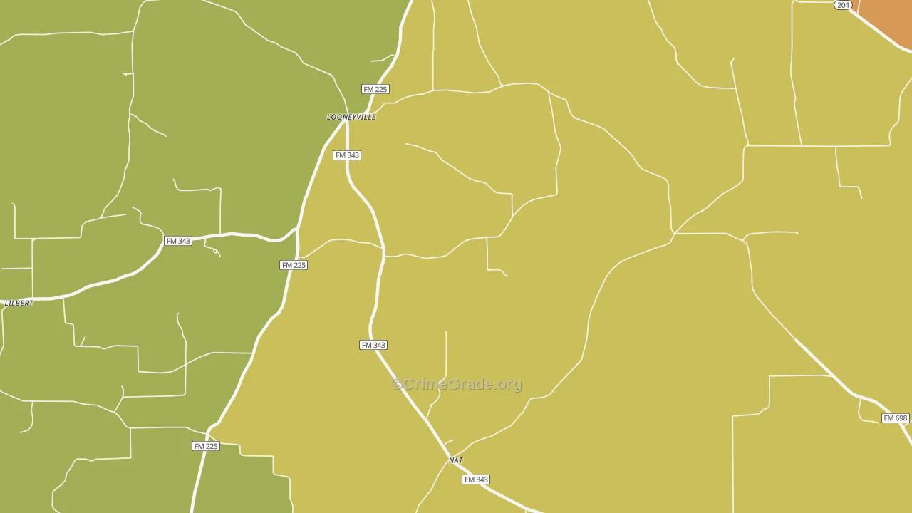 Looneyville, TX Map of Theft Rates