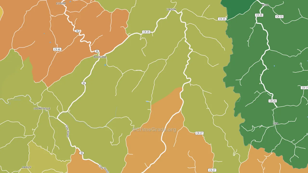 Looneyville, WV Map of Theft Rates
