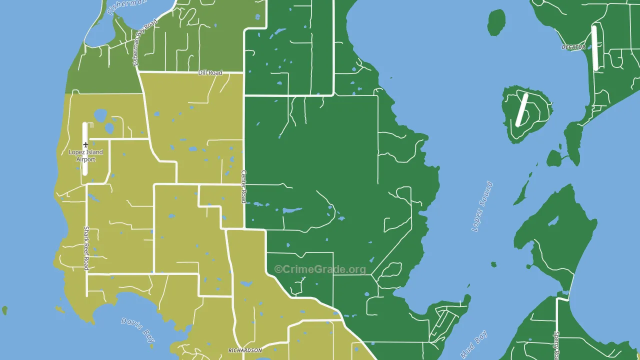 Lopez Island, WA Map of Theft Rates