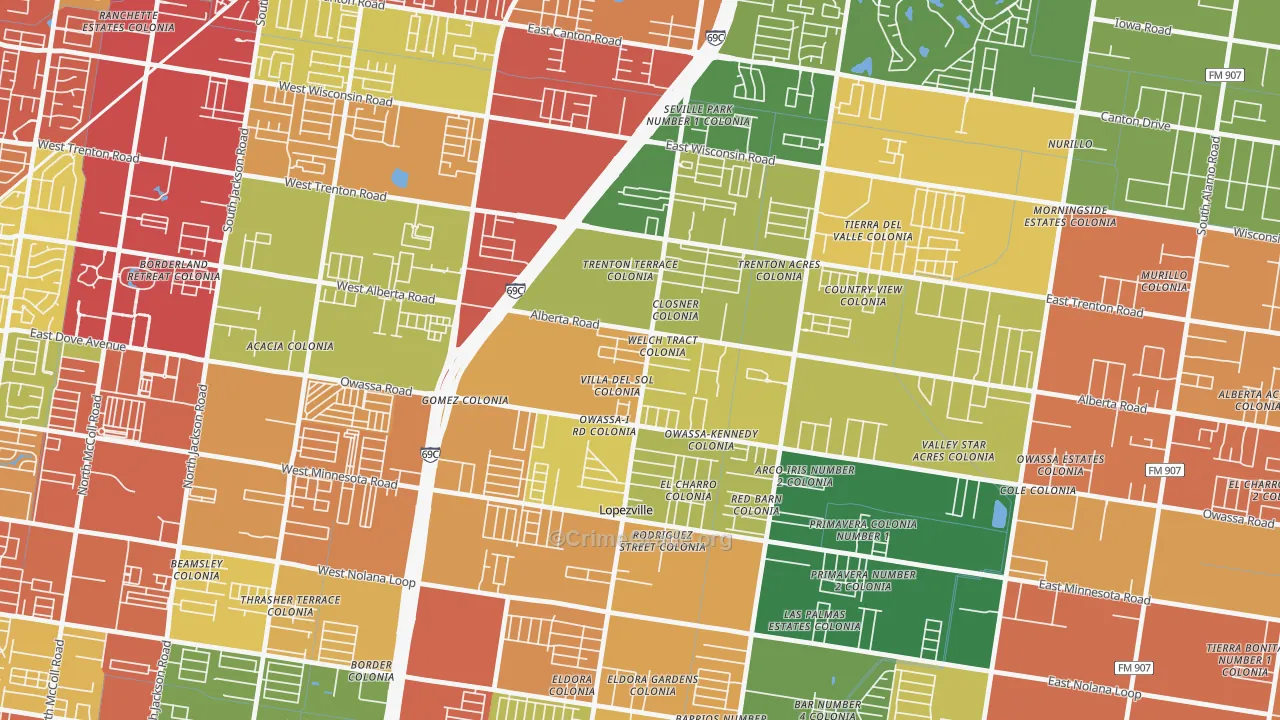 Lopezville, TX Map of Theft Rates