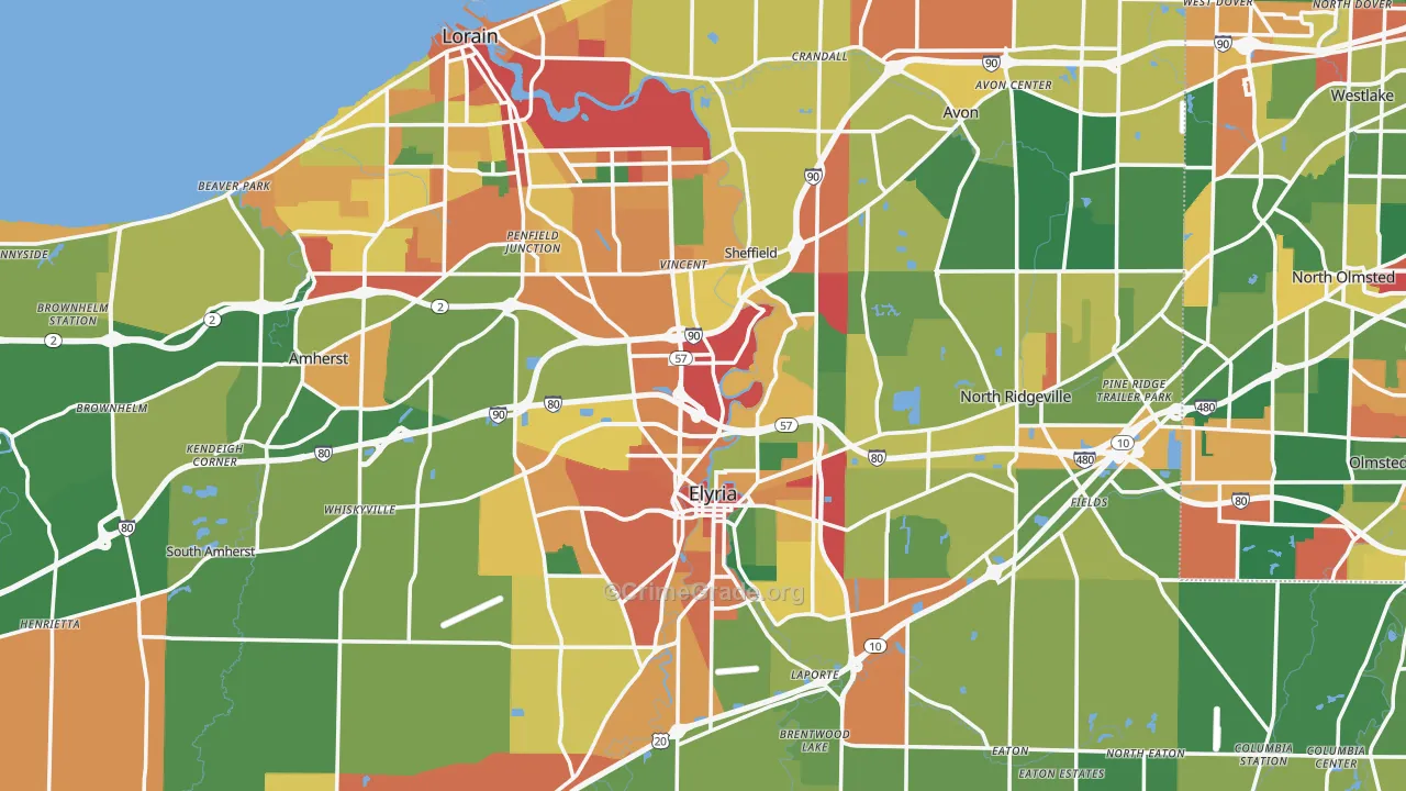 Lorain County, OH Map of Theft Rates