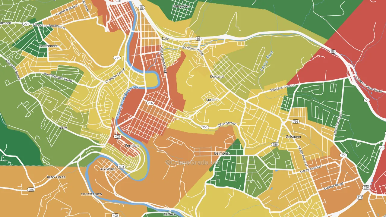 Lorain, PA Map of Theft Rates