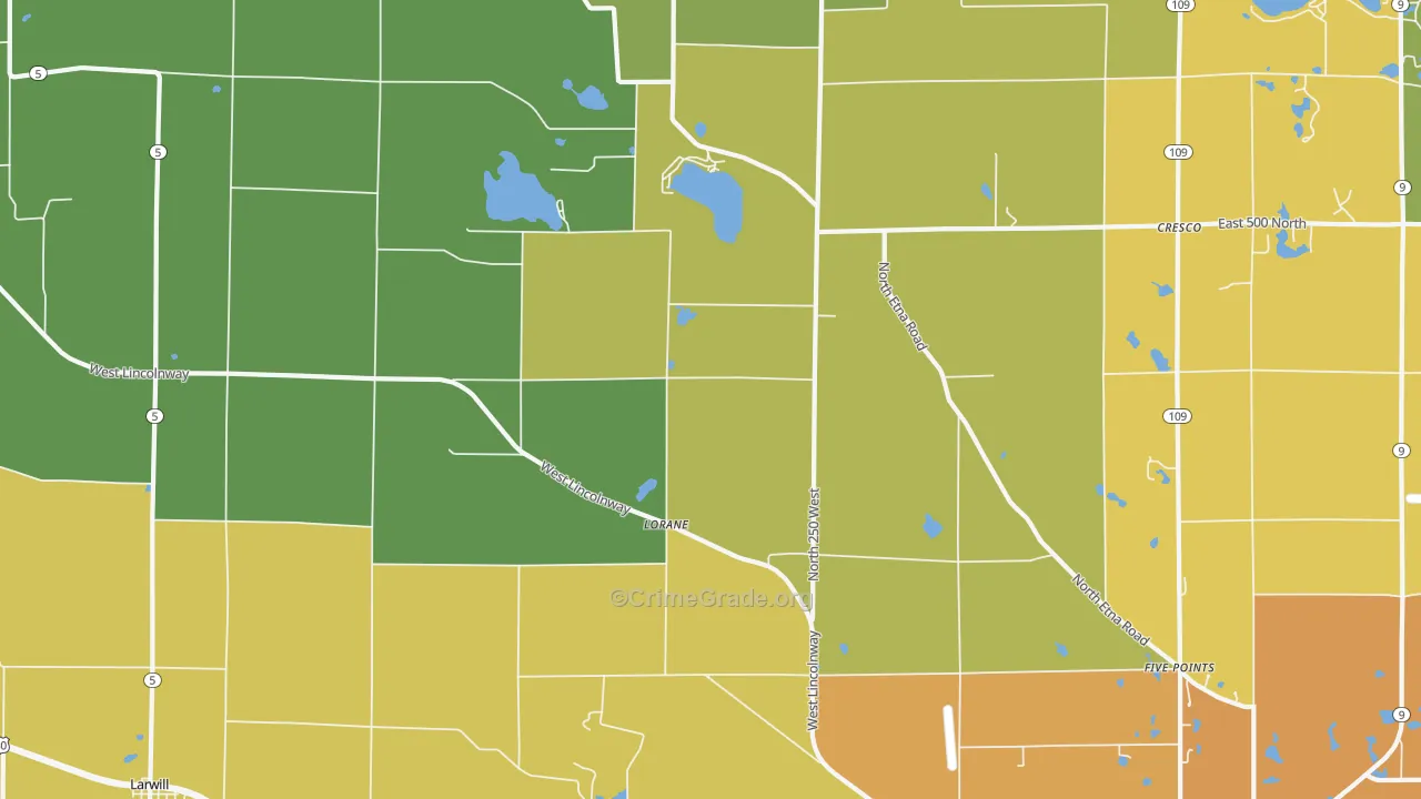Lorane, IN Map of Theft Rates