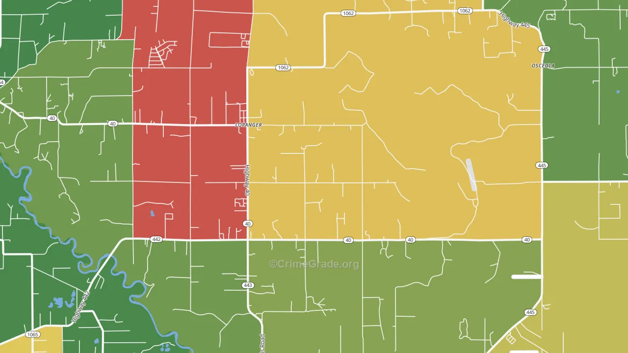 Loranger, LA Map of Theft Rates
