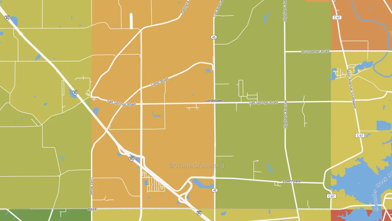 Lordstown, OH Map of Theft Rates