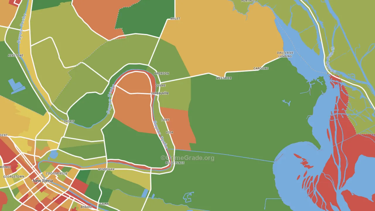 Loreauville, LA Map of Theft Rates