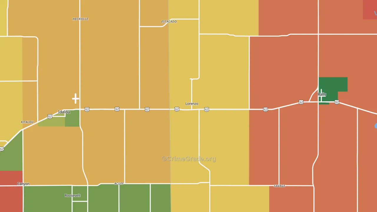 Lorenzo, TX Map of Theft Rates