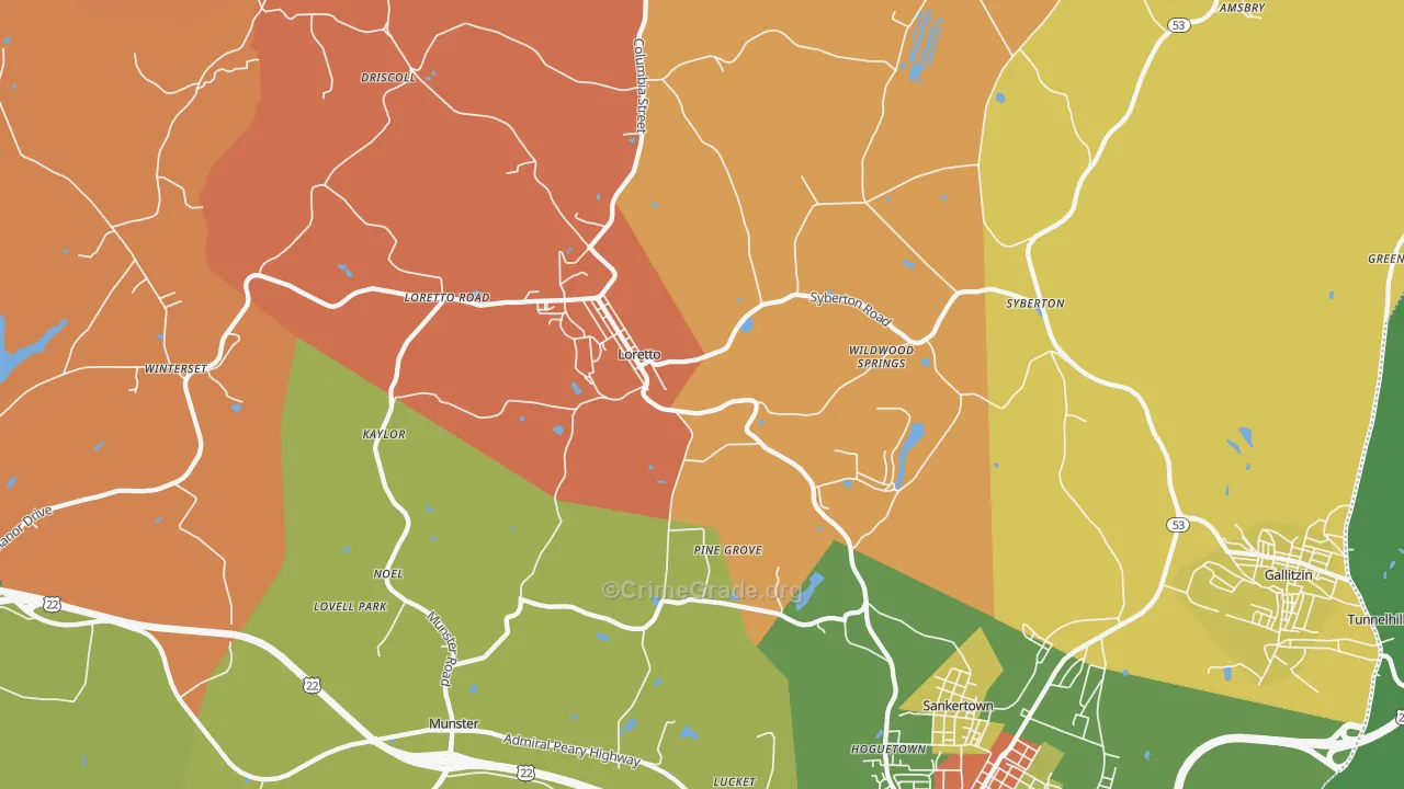 Loretto, PA Map of Theft Rates